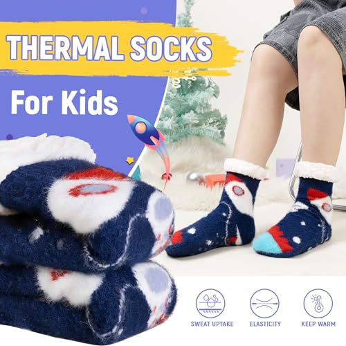 Kids Boys Fuzzy Slipper Socks Winter Soft Warm Thick Fleece Lined Plush Children Non Slip Home Socks2