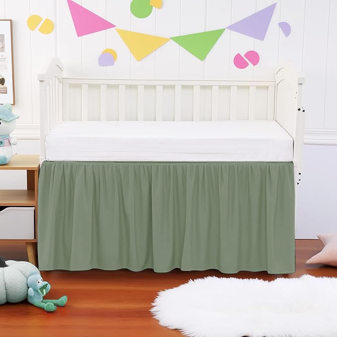 Image of Crib Ruffle Bed Skirt Microfiber Nursery Bedding Skirt for Baby Girls (28” x 52” x 14’’) Inch - Sage Solid
