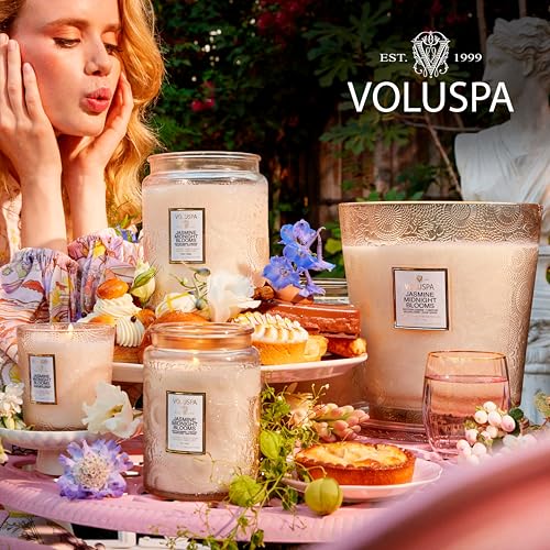 Image of Voluspa Jasmine Midnight Blooms Large Scented Candle Jar 18 Oz, 100 Hr Burn | Coconut Wax Blend in Decorative Glass, Clean Even Burn, USA Handcrafted Gift for Hosts, Fragrance Lovers & Relaxed Rooms