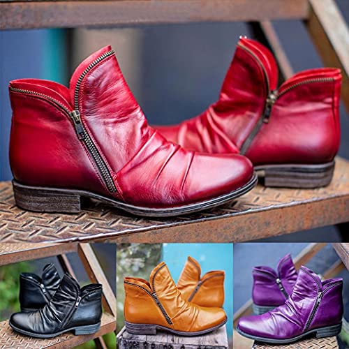 Ankle Boots for Women No Heel,2019 New Arch Support Boots Side Zipper Vintage Leather Damping Shoes Flat Heel Booties2