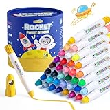 JUPITEARTH 36 Colors Rocket Tempera Paint Sticks with 120 PDF Coloring Pages, Quick Drying, Non-Toxic and Washable Paint Sticks for Kids and Students, Art Supplies for Drawing on Paper and Canvas