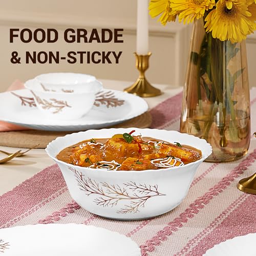 Image of Treo by Milton Opalware Aurelia Silvia Dinner Set of 27 | Serving for 6 | Microwave & Dishwasher Safe | Bone-Ash Free | Tempered Toughness | Plates & Bowls | Crockery Set for Dining & Gifting | White