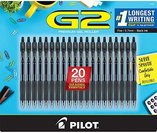Pilot G2 Retractable Gel Pen, Fine Point 0.7mm, Black Ink, 20 ct