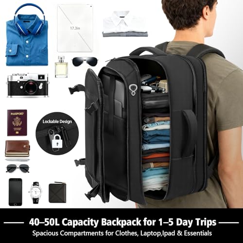 Ample Space Travel Backpack with LifetimeWarranty,Expandable Carry on Backpack with USB Cable Port,Fits 17.3"Laptop Notebook,Water Resistant Weekender Backpack Business Trips,Daily Travel,Black - Image 4