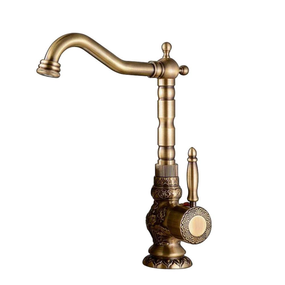 Robinet de lavabo de cuisine sculpté antique en laiton pour évier rétro chic