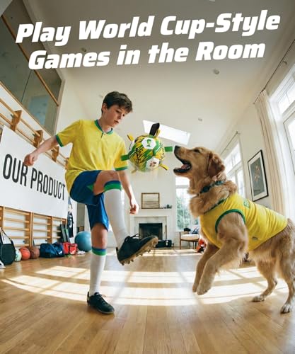 Image of HETOO Dog Soccer Ball with Straps, Large World Cup Dog Toys, 8 Inch | Large Dog Toys Herding Ball, Outdoor Indoor Dog Water Pool Toys, Pet Puppy Birthday Gifts, Dog Balls for Medium Large Dogs