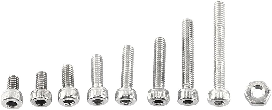 300PCS A2 Stainless Steel Screws Cap Head/Button Head/Flat Head Hex Socket Screws Bolt with Hex Nuts Assortment Fixing Component Fasteners(A: Cap Head)