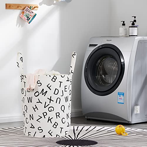 Image of Baby Laundry Basket Nursery Hamper with Long Handles, Black Letter | Large Storage Basket, baby hamper, pink laundry basket, kids hamper, Toy Bins for Nursery, Girls, Boys, Kids Room Decor