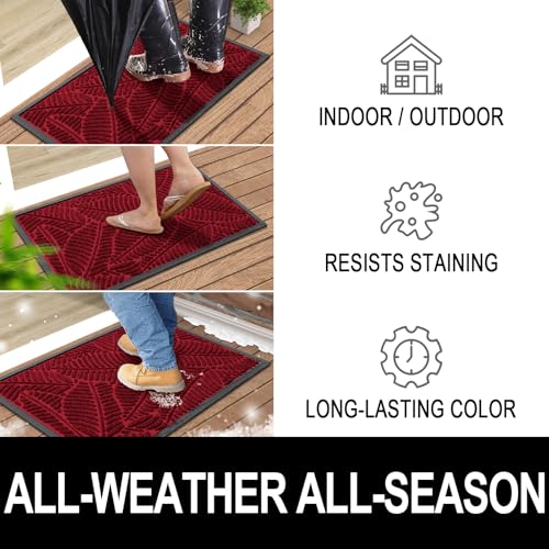 Colorxy Waterproof Doormat, Sturdy Natural Rubber Front Indoor Mat, Non Slip Low Profile Indoor Outdoor Door Mats, Stain and Fade Resistant Floor Mat, Easy Clean Patio Entry Rug, 59''x36'', Burgundy