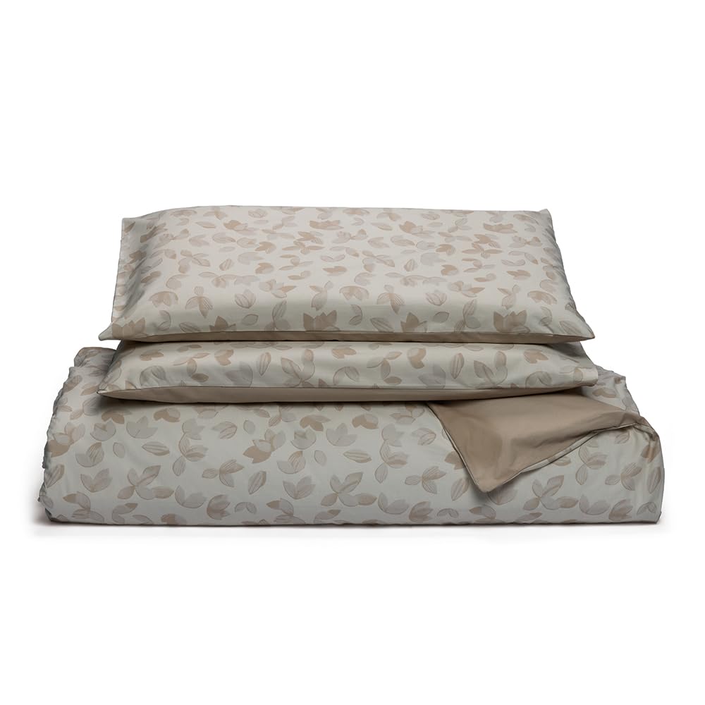 Foppapedretti Notte & Natura Sacco Copripiumino letto matrimoniale completo di 2 federe; Foglie Sabbia 100% cotone Percalle, Made in Italy