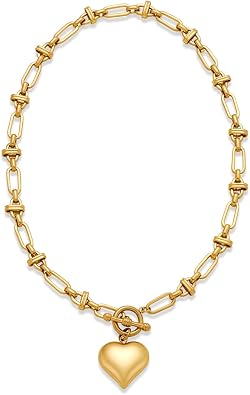 CLASSYZINT Gold Toggle Necklace Heart Pendant Chain Necklace Statement Charm Necklace Chain Link Necklace