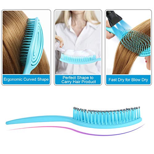 Detangling Hair Brush, Curved Vented Oval Hair Comb Hairbrush for Women Men Blow Drying, Comfortable Scalp Massage, Smoothing Long Thick Curly Dry Wet Hair, No More Tangle (Oval, Blue) - Image 5