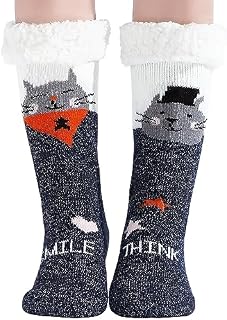 Slipper Socks Women Fluffy Animal Socks Winter Ladies Gifts Ideas Cosy Thermal Animal Sock Fuzzy Fleece-Lined Winter Non Slip Warm Socks with Gel Grip Cute Sherpa Socks Gifts for Women