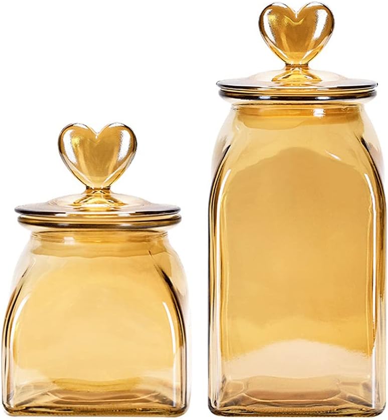 Food Storage Tank Glass Airtight Sided Jar Amber Square Canister Set Kitchen Food
