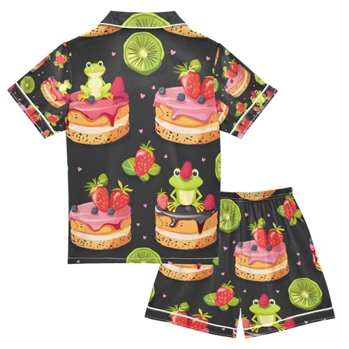 senya Frog Cake Satin Summer Pajama Sets Silk Short Sleeve Button Down Sleepwear2
