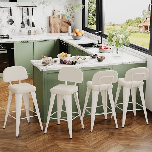 Image of Yongchuang 24 inch Bar Stools Set of 4, PU Leather Modern Counter Height Stools with Back Upholstered Kitchen Island Bar Chairs with Metal Legs Grayish White
