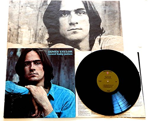 James Taylor LP Sweet Baby James - Warner Brothers Records 1970 - 1970 Green Label w/ "THAT'S ALL FOLKS" and Lyrics Poster