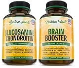 Brain Booster + Glucosamine Chondroitin with Turmeric MSM, 2 Bottles Bundle. Promotes Joint Health &