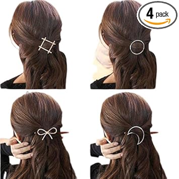 FOK Womens Non Precious Metal Minimalist Moon Circle Infinity Design Hair Clip Pin (Multicolour)- Set of 4 Pieces