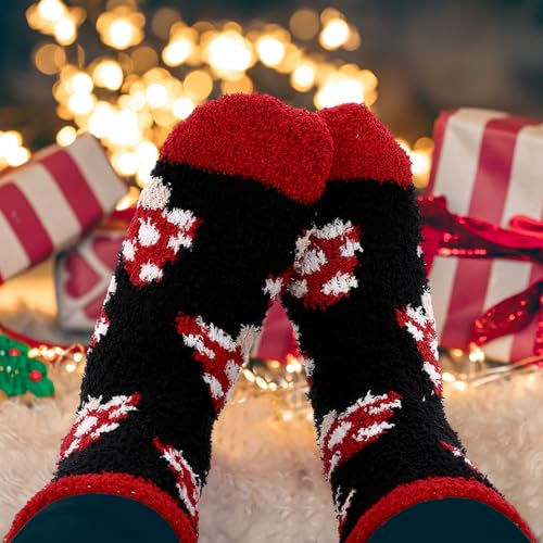 Image of Skicuff 6 Pairs Women Fuzzy Socks Bulk Slipper Warm Sleeping Crew Socks for Women Men Microfiber Soft Holiday Teacher Gifts