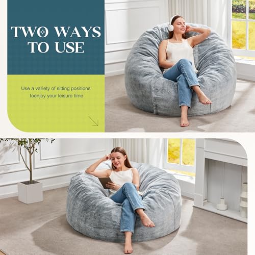 Image of Hobestluk Bean Bag Chair for Adult Giant Beanbag with Filler Grey 3FT