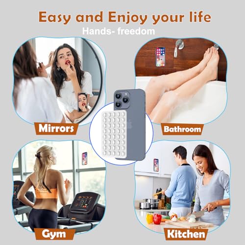 Image of Double Sided Silicone Suction Phone Holder Mount, Silicon Accessory for iPhone and Android, Hands-Free Mirror Shower Phone Holder, TikTok Videos and Selfies (White)