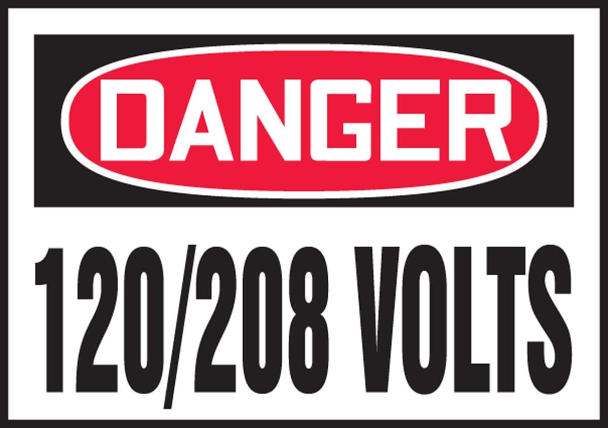 Accuform Signs LELC154VSP - Etiqueta de seguridad, leyenda "DANGER 120/208 VOLTS", 3.5 pulgadas de largo x 5 pulgadas de ancho x 0.000 pulgadas de grosor, vinilo adhesivo, rojo/negro sobre blanco