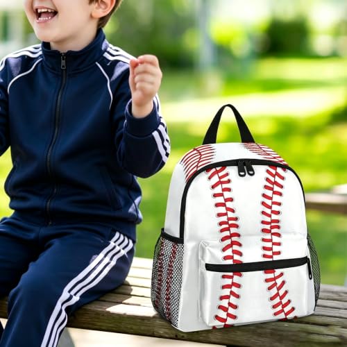 Image of Toddler Sports Backpack for Boys Girls,12 Inch Kids Backpack for Preschool Kindergarten Elementary,Lightweight Small Bookbag with Chest Strap for Daycare Travel,Baseball Texture