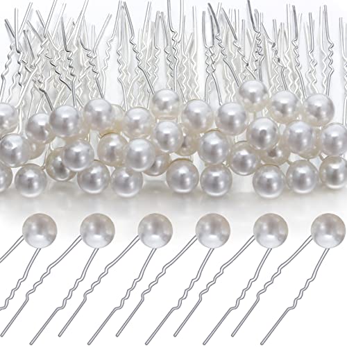 WILLBOND 40 Pack White Pearl Hair Pins U-shaped Bobby Pins for Bridal Wedding Hairstyles Elegant Hair Accessories for Brides Bridesmaids Prom and Special Occasions(0.3 Inch)