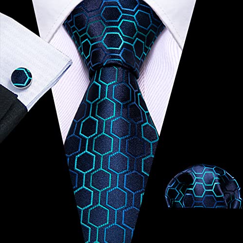 Image of Barry.Wang Classic Mens Ties Silk Necktie Pocket Square Cufflinks Set Woven Designer Wedding Business
