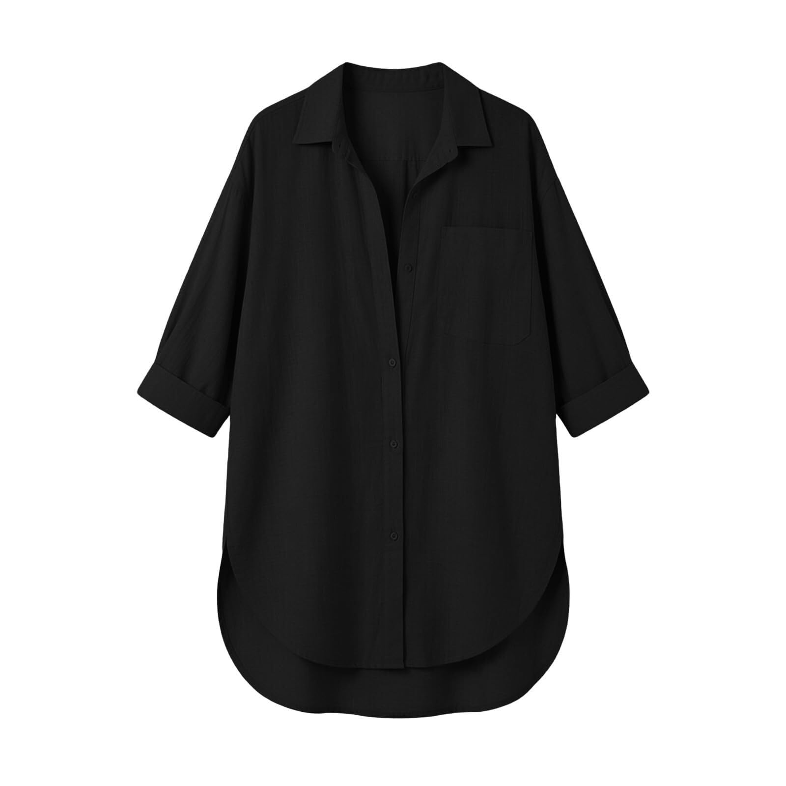 Camicetta da donna in mussola a maniche lunghe, in lino, con scollo a V | Materiale traspirante in cotone e lino, vestibilità comoda, versatile, elegante abbottonatura