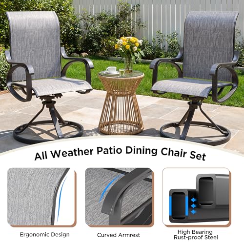 Image of LOUVIXA Patio Swivel Chair Set of 2, All-Weather Patio Swivel Rocking Chair, High Back Patio Dining Chairs for Backyard, Porch, Lawn, Garden(2, Ash Grey)