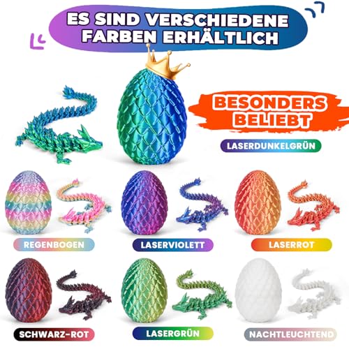 Merrwon 3D-Gedruckter Drache (28,5 cm) mit Drachenei – Ostern Spielzeug und Deko, Ostergeschenke Kinder, Laserviolett