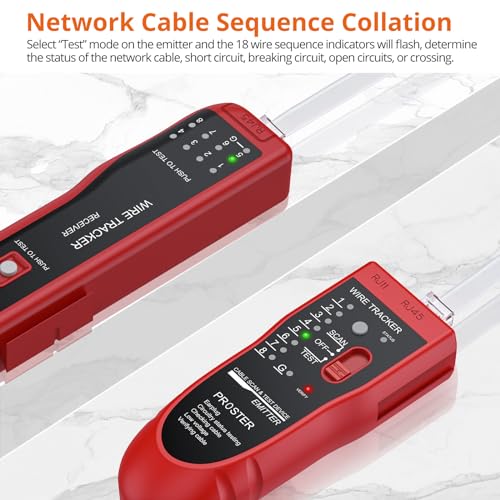 Miniatura 5 de Proster Comprobador De Cables Rj45 Rj11 Con Pelacables Tester De Cables De Red Con Auriculares Rastreador De Cables Para Cables Lan Ethernet Rj45 Rj11 Líneas Telefónicas-Rojo