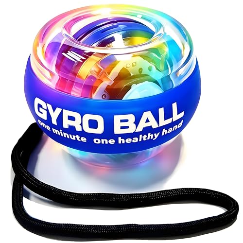 EXBEPE Auto-Start Power Gyro Ball, Metal Ball Center,Hand Wrist Forearm Trainer and Fingers Grip Strengthener for Exercise Joint and Muscle with LED Lights