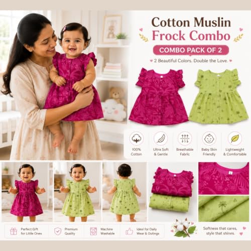 Image of Lilimi Toddler Baby Girl Cotton Muslin Dress, Breathable Flutter Sleeve Button-Front Cute Frocks