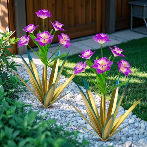 Image of Homight Metal Agave Plant Outdoor Decoration Outdoor Garden Decoration Daffodils Flowers Mexican Yard Art Daffodils Flowers Decorative Garden Gift (2 Big Purple Daffodil)