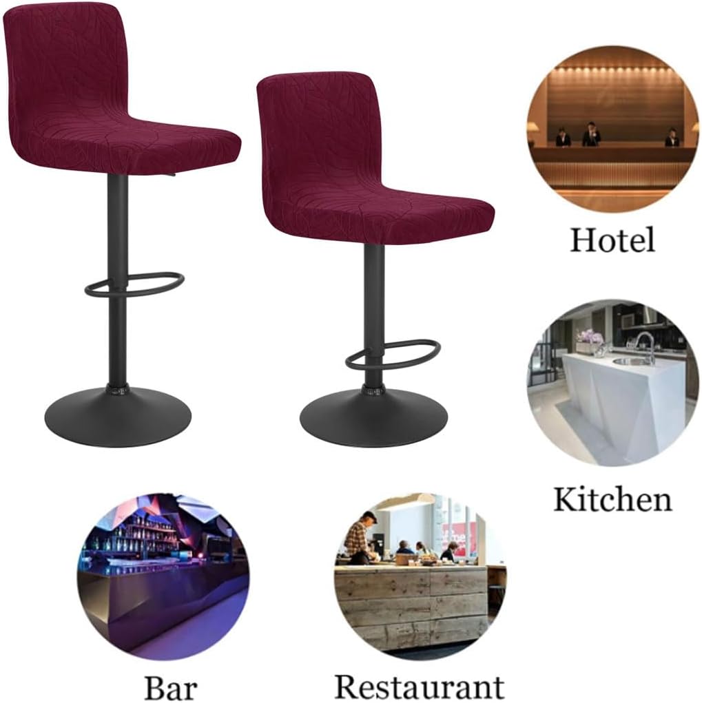 Bar Stool Cover with Backs Waterproof Counter Height Stool Covers Washable Square Swivel Kitchen Barstool Chair Seat Slipcovers Mid Low Back Bar Chair Cover Protector 4 Pack Wine red