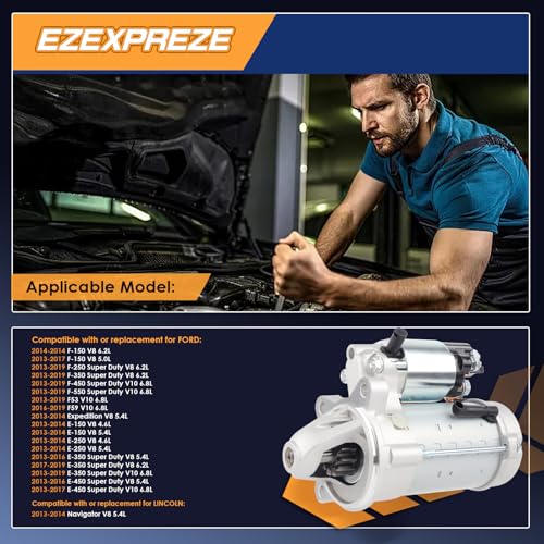 Image of Ezexpreze 19247 New Starter Motor Replacement for 13-17 Ford F150 5.0 2014 F150 6.2, 13-19 F250 F350 6.2, 13-19 E350, 13-14 Expedition E150 E250 Lincoln Navigator, 13-19 F450 F550 F59 F53 6.8 V8 V10