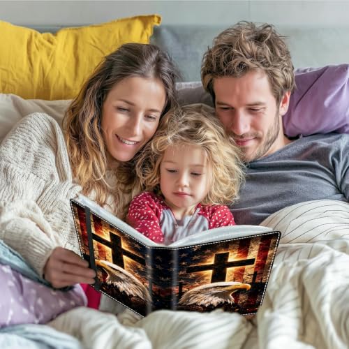 Image of Photo Album 4x6 120 Photos with Strong Elastic Band, Patriotic Eagle Cross | Large Capacity Premium Leather Picture Album, Portable Wallet Albums Photo Book for Family Anniversaries Wedding Baby