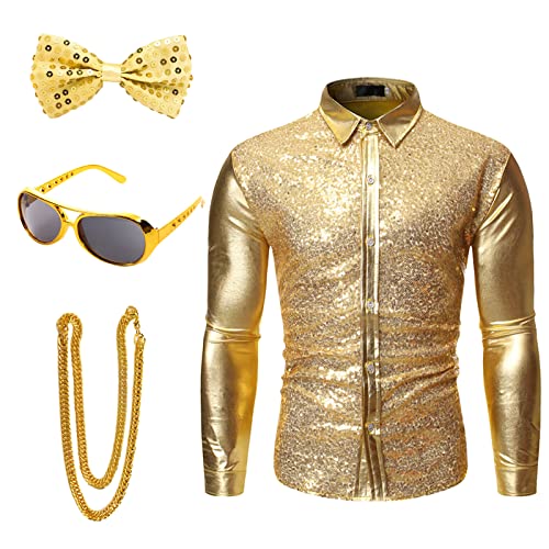 Partymall 70er Herren Jahre Disco Kostüm Metallic Glänzend Shirt...