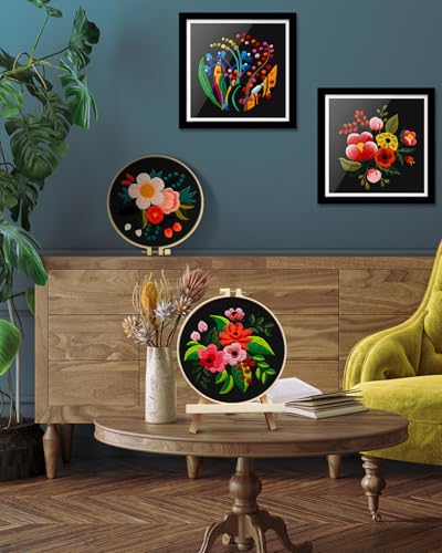 Image of TINDTOP 4 Pack Embroidery Kit for Adult, Embroidery DIY Starter Kit, with Stamped Patterns, Hoop, Tools, Colorful Threads with Needles, Instructions | with Stamped Patterns, Hoop, Tools, Colorful Threads with Needles, Instructions