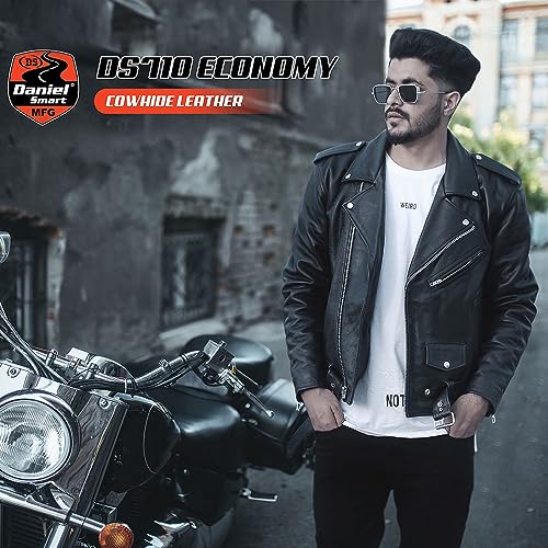 Daniel Smart Men Motorcycle Leather Jacket Black Economy Biker Leather Jacket With Concealment Armory Pocket #TOP1