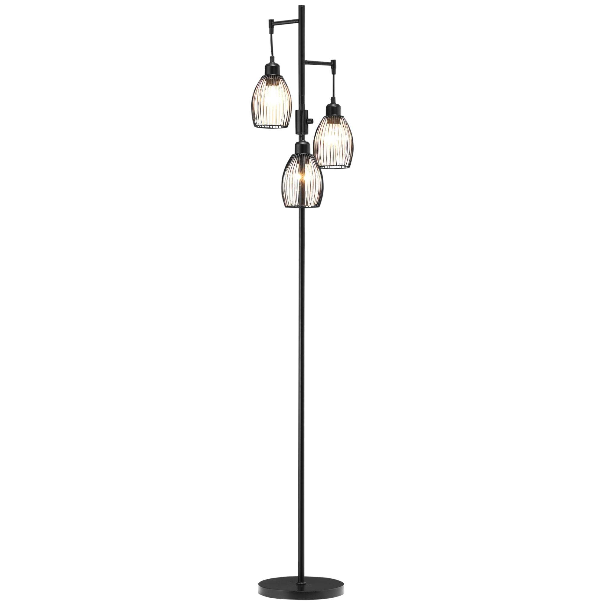 Homcom Black Industrial 3-Light Floor Lamp Dimmable Standing Lamp For Living Room In
