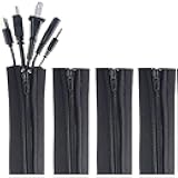 4 PCS Zipper Cable Organizer Sleeves, Cable Management Sleeve for TV and Computer Cords, Black Polyester, Reliable and Easy to Use ，and Effectively Prevent Pets from Chewing