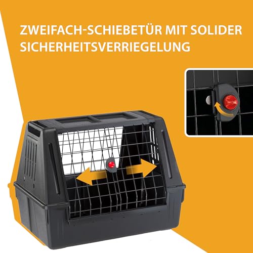 Ferplast Hundebox Auto, Atlas CAR Scenic 80 SE, extra Belüftung, Ablagefach, Doppelte Schiebeöffnung mit Sicherheitshaken L 82 x W 51 x H 61 cm – Max 20 kg