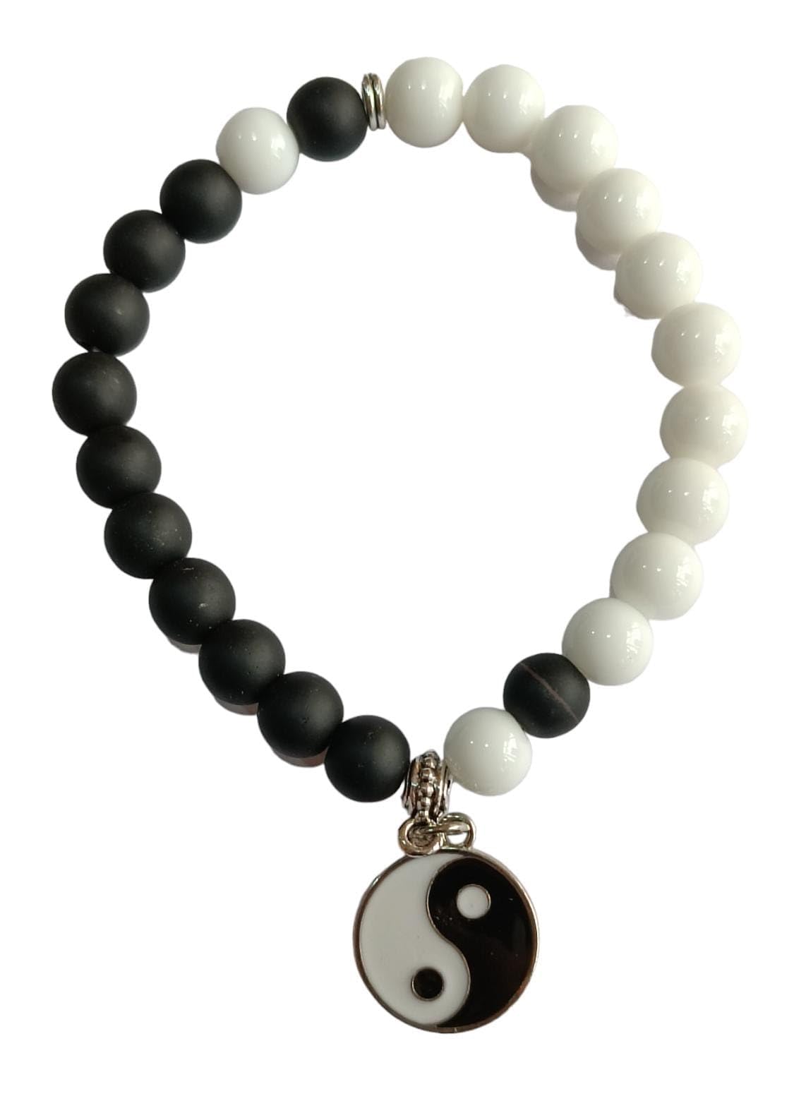 Lucky Charm Chinese Yi Yang Half White & Black Beads Bracelet