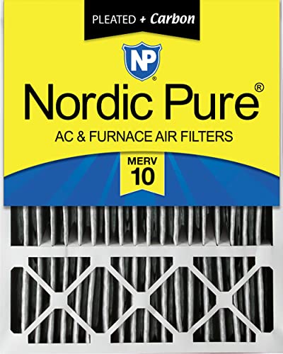 Image of Nordic Pure 20x25x5 Pleated MERV 10 Plus Carbon Air Filter 1 Pack | Actual Size: 19 7 /8 x 24 7 /8 x 4 3 /8 Honeywell Replacement Made in USA, Advanced HVAC Furnace Filtration, Odor Control
