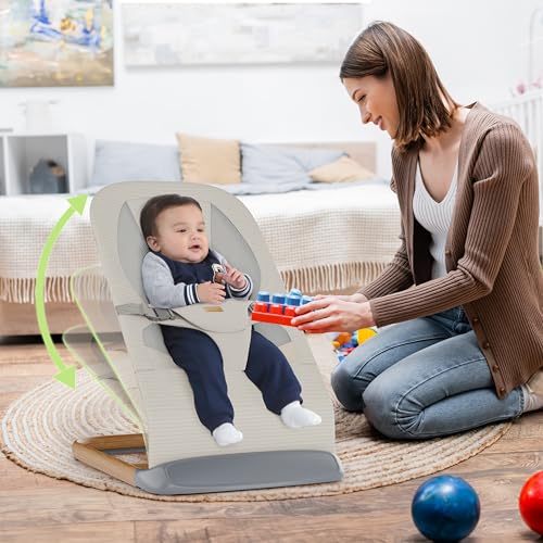 AMKE CooCon Baby Bouncer,Ergonomic Bouncer Seat for Babies with 3 Recline Positions,Portable Newborn Bouncer Seat, Mesh Design Bouncers for Infants,Beige