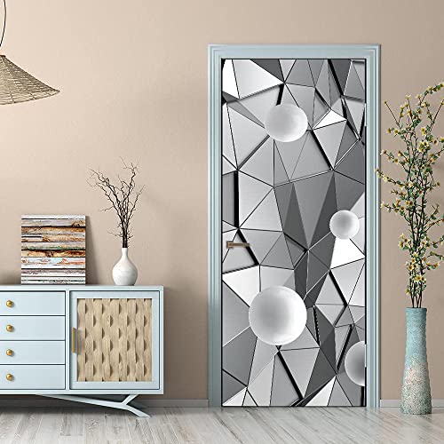 Foto 3D Porta Autoadesiva Poster Porta Carta Da Parati Porta Murale Porta Arte Porta Adesivo Murale Porta Geometria Grigia Creativa 90 X 210 Cm Decorazione Porta Per Soggiorno Camera Da Letto Bagno C